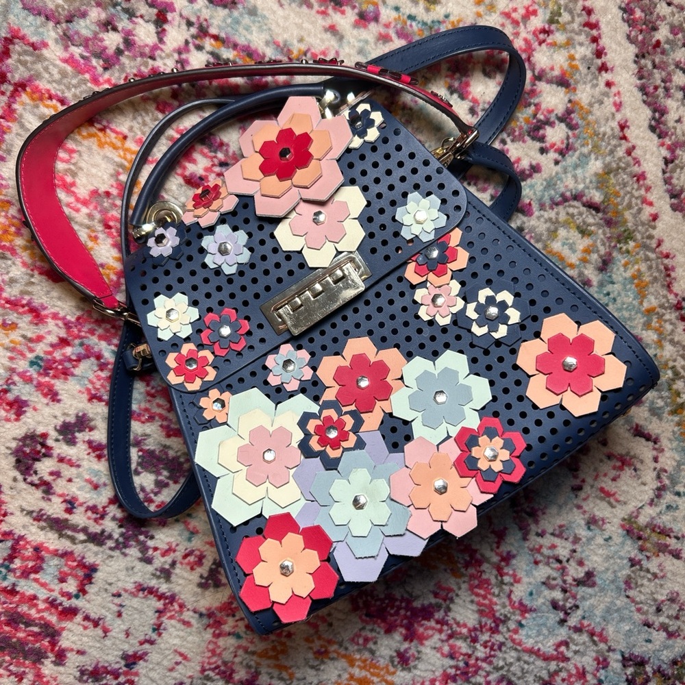 Zac Posen Navy blue floral crossbody bag